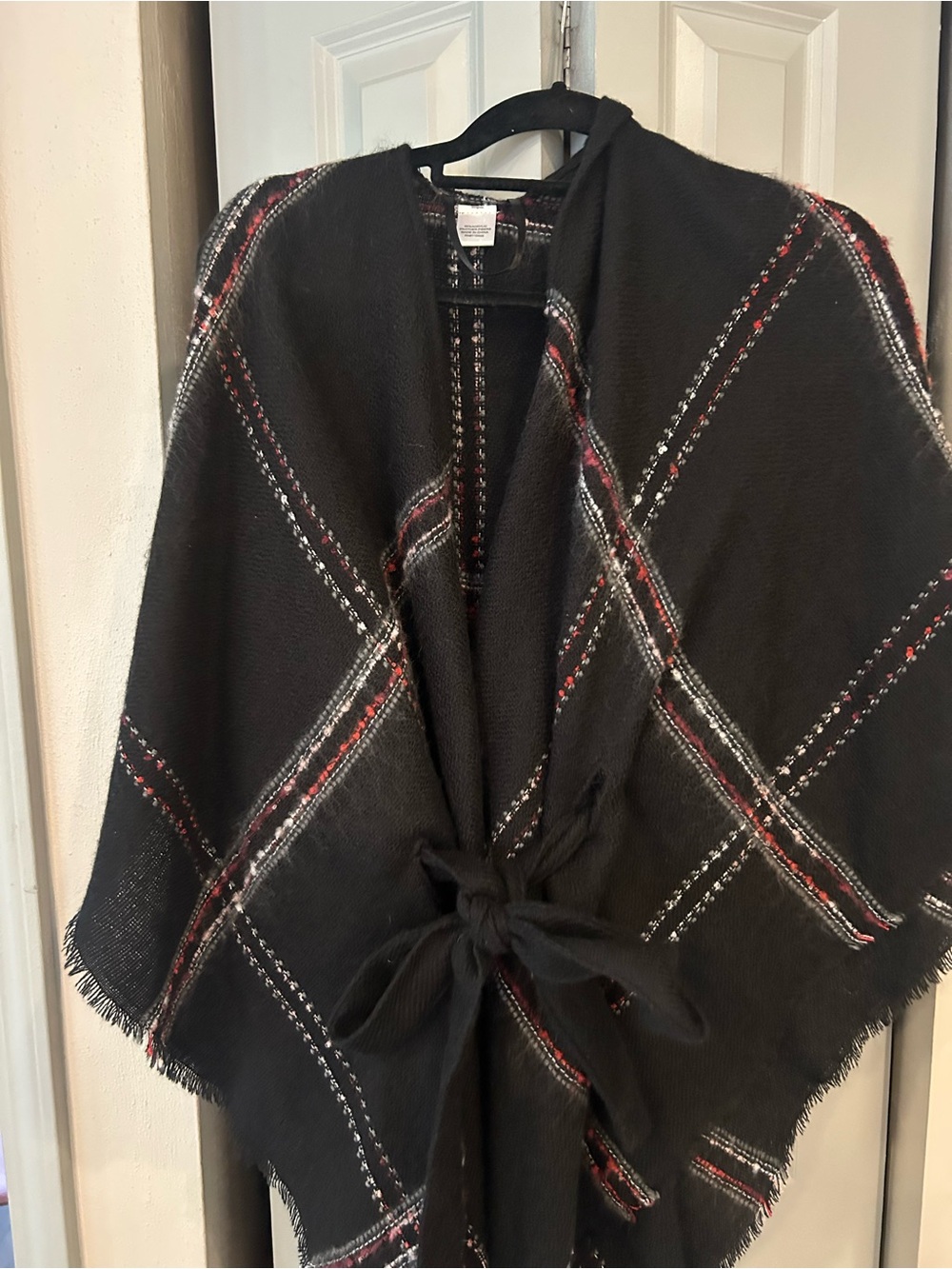 Black Plaid Tie-Front Women's Wrap Coat